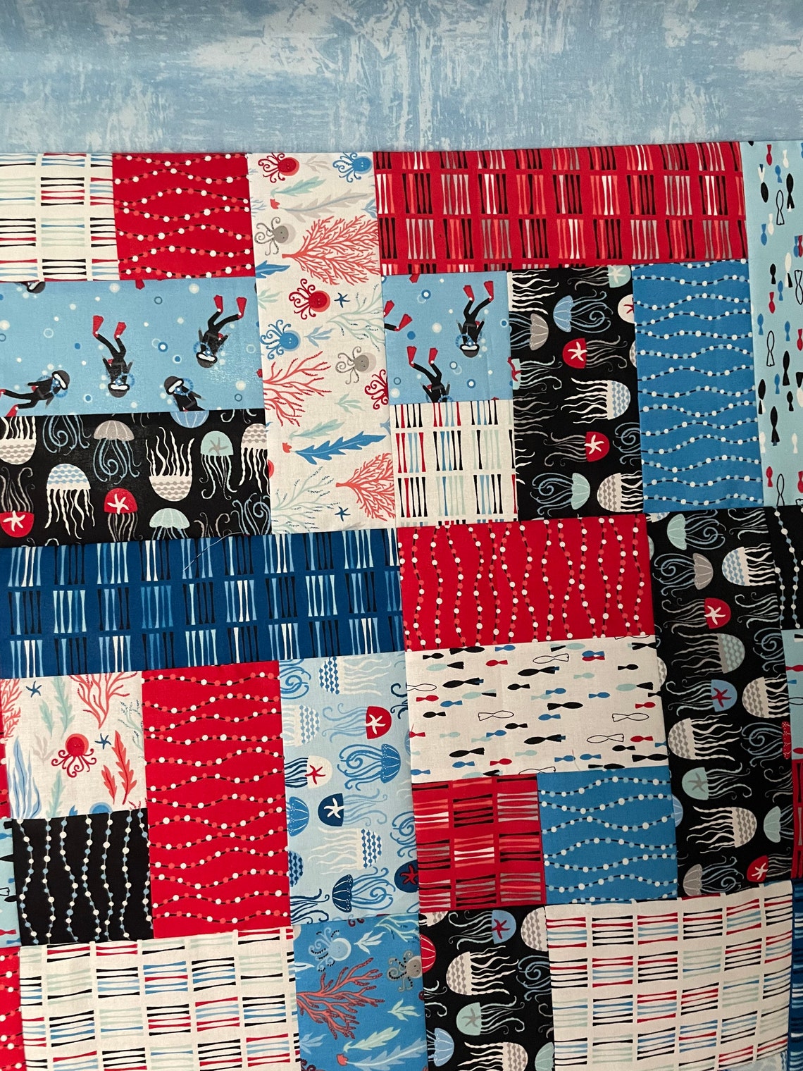 Nautical Baby Quilt TOP UNFINISHED Come Dive With Me Fabric Etsy