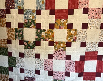 Slow Stroll Unfinished large throw sized quilt TOP by Fancy That for Moda fabric, 60 x 80 inch, ready to quilt, floral, acorns, flowers, lap