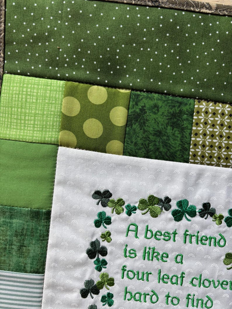 Best Friend Irish Shamrock Quilted Wall Hanging, Embroidered, 4 Leaf ...