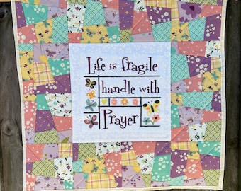 Inspirational quilted wall hanging, 16.5 inch square, bright, uplifting, prayer, square, Spring, Sandy Gervais, butterflies, Spiritual