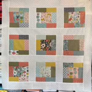 Tea with Bea Unfinished quilt TOP by Katherine Lenius for Riley Blake fabric, 38 inch, ready to quilt, floral, teapot, bees, bumblebee, baby