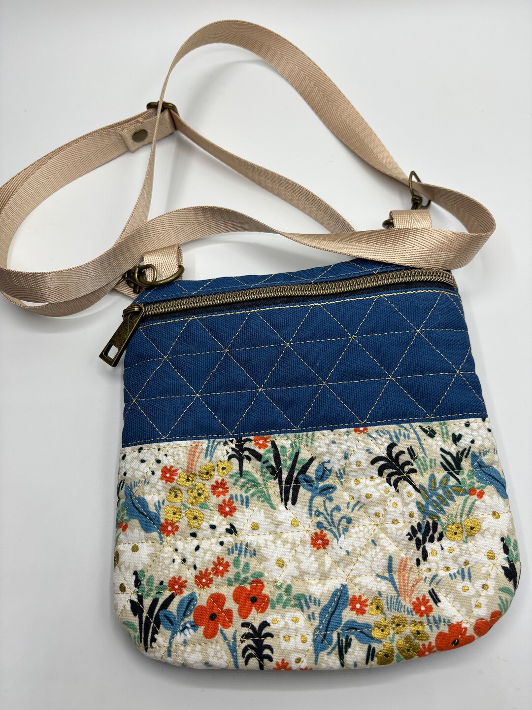 Me Time by Kimberbell Ellie Cross Body Bag, Floral, Blue, Canvas