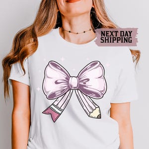 Coquette Teacher Shirt, Coquette Pencil Bow T-Shirt, Trendy Back to School Tee, Elementary Teacher Gift, Appreciation Gift, Teacher Gift