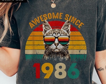 1986 Retro Cool Cat Shirt, 40d Birthday Shirt, Retro 1986 Shirt, Born In 1986, 40nd Birthday Gift For Men,1986 Shirt, 40nd Birthday Gift