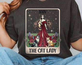 Comfort Colors® Cat Lady Tarot Card Shirt, Cat Lover Mom Shirt, Gift for Cat Lovers, Tarot Lover Gift, Funny Cat Shirt Gift for Cat Lovers