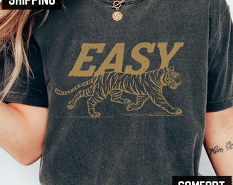Vintage Tiger Graphic Comfort Colors Tee, Distressed Retro Shirt