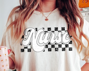 Checkered Nurse Shirt, Registered Nurse Shirt, Retro Nurse Shirt, Gift for Nurse, RN Shirt, New Nurse Graduation Gift, Comfort Colors® Tee