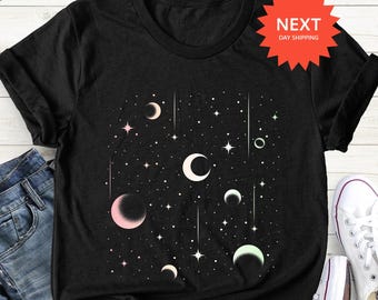 Celestial Moon Phase Graphic Tee, Astrology Astronomy Shirt