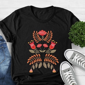 Scandinavian Shirt, Folk Art T-Shirt, Botanical Shirt, Scandinavian Gift, Gift For Women Vintage Flower Shirt, Christmas Gift For Women