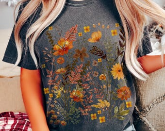 Vintage Cottagecore Shirt, Boho Wildflower Print, Autumn Aesthetic