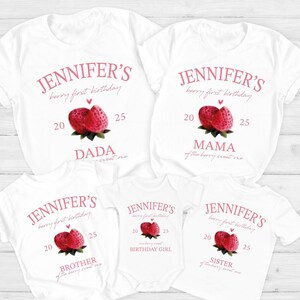 Berry First Birthday Matching Family Shirt, Strawberry Themed Party Tee, 1st Bday Mom Dad Berry T Shirt, Mama Dada Strawberry Tee