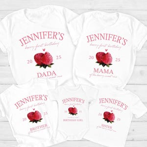 Berry First Birthday Matching Family Shirt, Strawberry Themed Party Tee, 1st Bday Mom Dad Berry T Shirt, Mama Dada Strawberry Tee