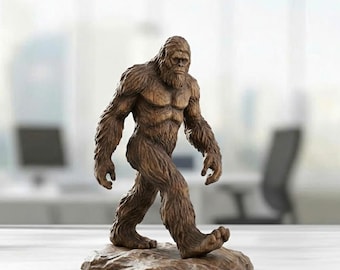 Figura de pie grande de madera tallada a mano, estatua de Yeti para estantería de escritorio, escultura de madera, adorno de aventura hecho a mano, regalo