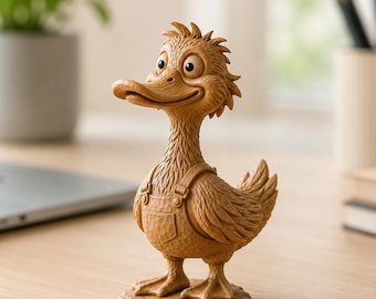 Hand Carving Wooden Cute Duck Figurine, Hand Carved Goose Desk Bookshelf Decor Statue, Wood Sculpture Farm Animal Lover Ornament Unique Gift