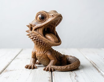 Figura de dragón barbudo tallada a mano en madera, decoración para escritorio o estantería, estatua de Pogona, escultura de madera, adorno para amantes de los reptiles, regalo.
