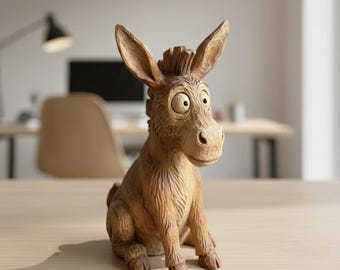 Figura de burro de madera tallada a mano, bonita figura de burro, hecha a mano, para escritorio, estantería, decoración, estatua, escultura de madera, adorno hecho a mano para amantes de los animales de granja, regalo