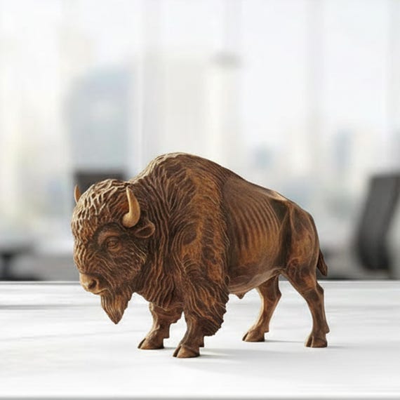 thumbnail image 2 of BestGiftEver Rustic Resin Bison Statue – Bronze Finish Buffalo Figurine For Home, Office, Or Lodge Decor 2 of 6