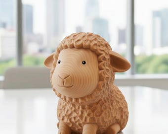 Figura de oveja de madera tallada a mano, decoración de escritorio, linda escultura de animal de granja, regalo hecho a mano, adorno para estantería de estilo rústico, estatua decorativa