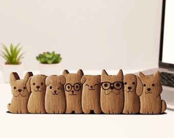Figura de perro de madera tallada a mano, decoración de escritorio, adorable escultura de cachorro de madera, estatua hecha a mano, regalo para ella, mamá, amantes de la lectura, adorno minimalista para estantería