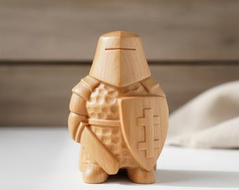 Figura de caballero de madera tallada a mano, decoración de escritorio, linda mini escultura de guerrero medieval de madera, regalo hecho a mano, estantería minimalista, adorno de fantasía