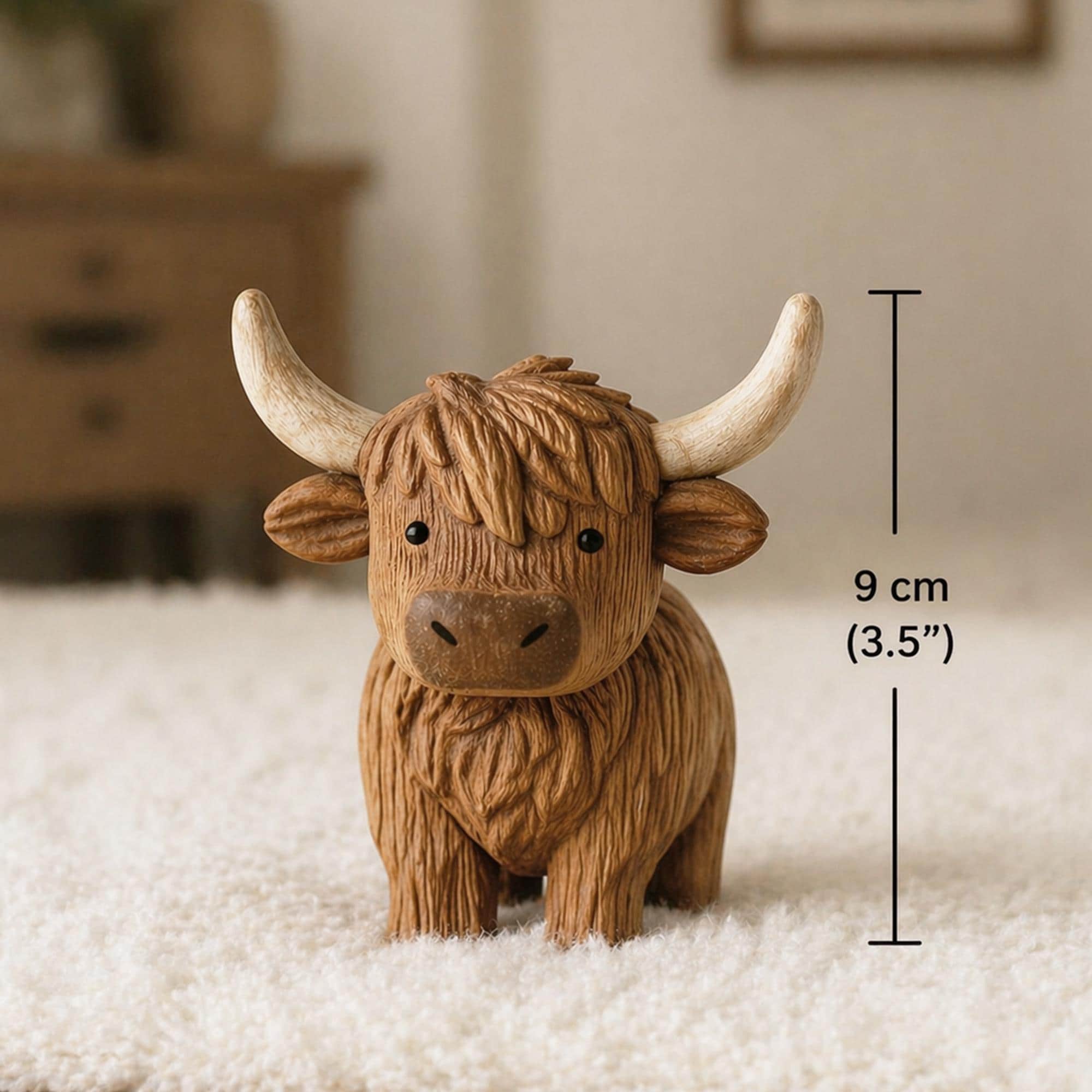 Hand Carving Wooden Highland Cow Figurine Desk Decor Cute Wood