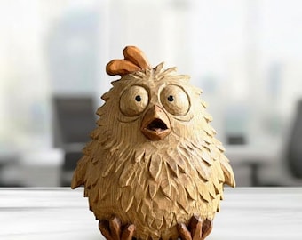 Figura de pollito de madera tallada a mano, hecha a mano, para escritorio, estantería, decoración de pájaros, estatua de madera, escultura hecha a mano, adorno para amantes de las gallinas y pollos, regalo