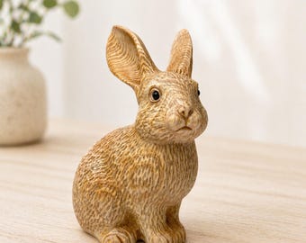 Hand Carving Wooden Cute Bunny Figurine Hand Carved Rabbit Desk Bookshelf Decor Statue Wood Sculpture Farm Animal Lover Ornament Unique Gift