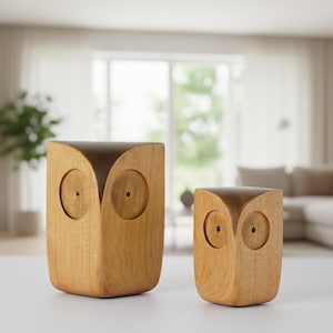 Wooden Owl Figurine Nordic Minimalist Bookshelf Office Desk Decor Cute Wood Handcrafted Sculptures Handmade Gift for Nature Animal Lovers