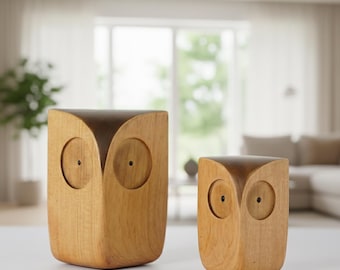 Figura de búho de madera, estantería minimalista nórdica, decoración de escritorio de oficina, lindas esculturas de madera hechas a mano, regalo hecho a mano para amantes de los animales de la naturaleza.