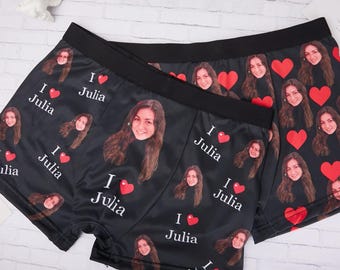 Calzoncillos bóxer personalizados con foto para él, calzoncillos bóxer con rostro personalizado, ropa interior masculina personalizada para esposo/novio, regalo personalizado para el Día de San Valentín.