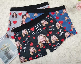 Boxers visage personnalisés pour mari Boxers sous-vêtements hommes personnalisés avec visage Sous-vêtements rigolos avec visage cadeau anniversaire/anniversaire pour lui