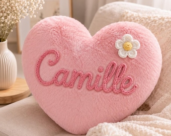 Cuscino a forma di cuore personalizzato con nome a scelta, morbido regalo di compleanno per bambine e decorazione per la cameretta.