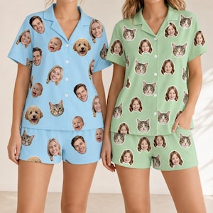 Custom Face Short Pajama Set,Personalized Family Pajamas Set,Pet Photo Pajamas Set,Matching Pet Lover Sleepwear,Gifts for Dog Lovers