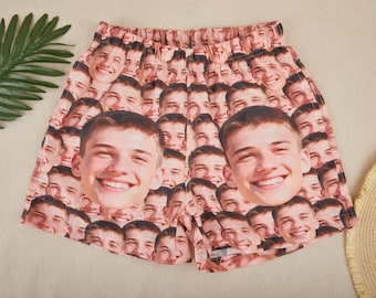 Custom photo beach shorts, personalized mens swim trunks, funny swim trunks, face beach shorts, gifts for boyfriend
