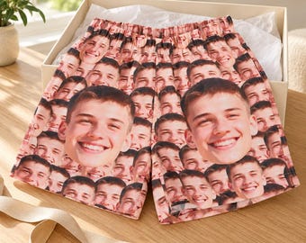 Custom Photo Beach Shorts, Personalized Mens Swim Trunks, Funny Face Gift