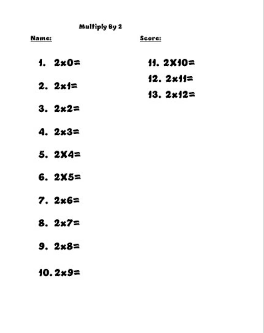 X2 Math Problems Sheets Printable X2 Multiplication Worksheets - Etsy