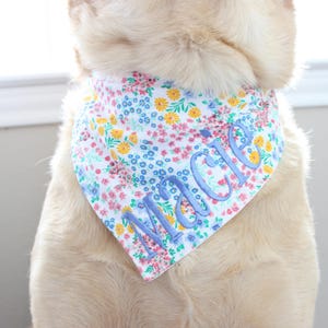 Floral Bandana for Dogs, Personalized Pet Bandana, Embroidered Name Bandana, Draper James Fabric Bandana With Snaps, Spring Pet Accessory