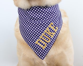 Purple Gingham Bandana for Dogs, Personalized Pet Bandana, Embroidered Name Bandana, Fall Plaid Dog Bandana, Pet Scarf Outfit Accessories