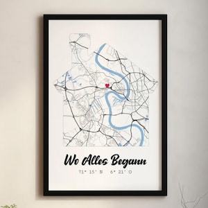 Carte, Où tout a commencé Affiche, Coordonnées Image, où nous nous sommes rencontrés Carte du cœur Plan de ville personnalisé Plan de ville comme cadeau de mariage