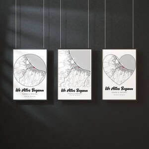 Mappa, Dove tutto è iniziato Poster, Coordinate Immagine, dove ci siamo incontrati Mappa del cuore Mappa della città personalizzata Mappa della città come regalo di nozze