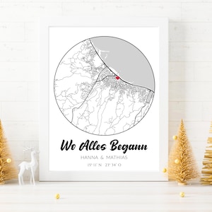 Carte, Où tout a commencé Affiche, Coordonnées Image, où nous nous sommes rencontrés Carte du cœur Plan de ville personnalisé Plan de ville comme cadeau de mariage