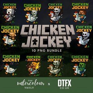 Paquete PNG de Chicken Jockey: 10 descargas digitales inspiradas en Minecraft / Imágenes prediseñadas de jugador para pegatinas, manualidades, sublimación y decoración para fiestas infantiles