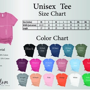a women's tee shirt with different colors and sizes