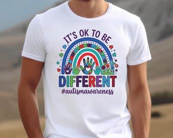 It’s OK to Be Different Shirt, Autism Awareness Rainbow Hands Tee, Neurodiversity Support T-Shirt, Inclusive Graphic Top