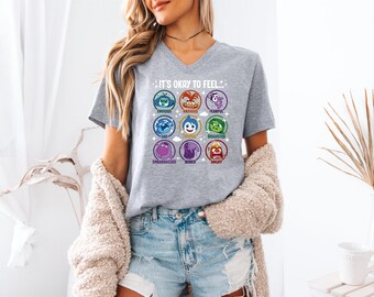 It’s Okay to Feel Emotions Shirt, Feelings Chart Teacher Tee, Mental Health Awareness Graphic T-Shirt, Counselor Shirt