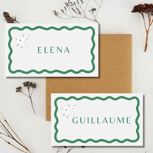 Green, floral, customizable wedding place marker