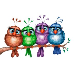 Funny Birds, Whimsical Birds Digital Clipart, watercolour clipart high quality PNG, Junk Journal, Ephemera, Quirky Birds Clipart, Crafts
