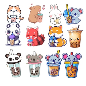 Kawaii Boba Tea Clipart Bundle, Bubble Tea Clipart, Sublimation, Digital Download, Commercial Use, Cute Boba Tea PNG, Bubble Tea Stickers