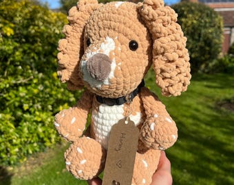 Personalised Crocheted Spaniels,      dogs, spaniels, dog gifts, spaniel teddy, personalised gifts, puppy, crocheted plushie, stuffed animal