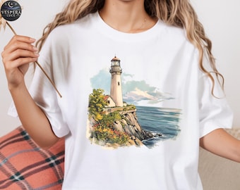 Lighthouse Graphic T-Shirt, Coastal Seaside Summer Tee